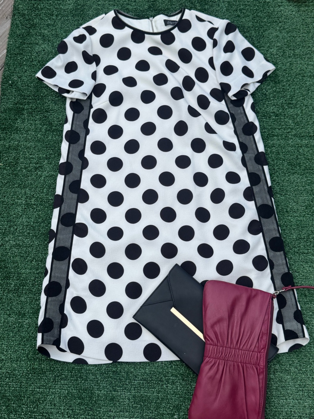 Tahari Black and White Polka Dot Shift Dress
